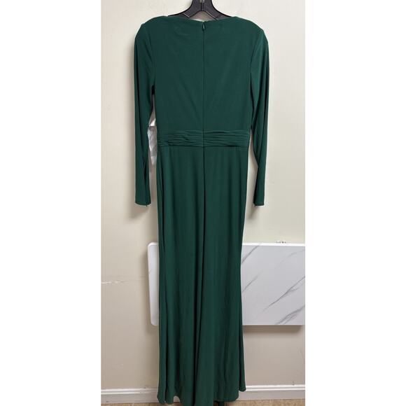 Ieena for Mac Duggal Women’s Green Long Sleeve Draped Ruched Gown Size 4 READ - Picture 2 of 6